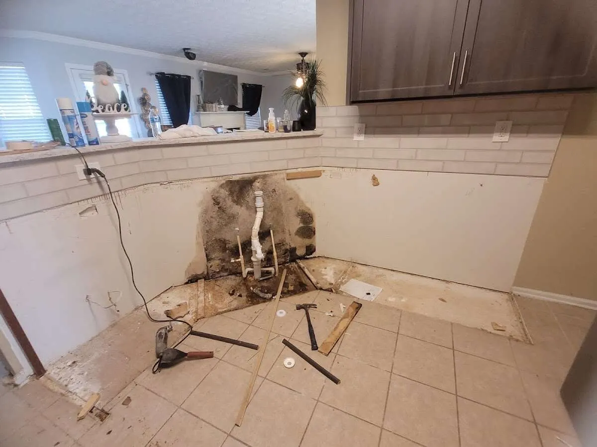 Mold behind wall with plumbing during Flood Damage Cleanup in Kissimmee